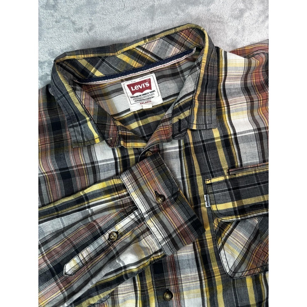 Levi's Shirt Mens XL Yellow Black Plaid Button Front Long Sleeve Western Casual